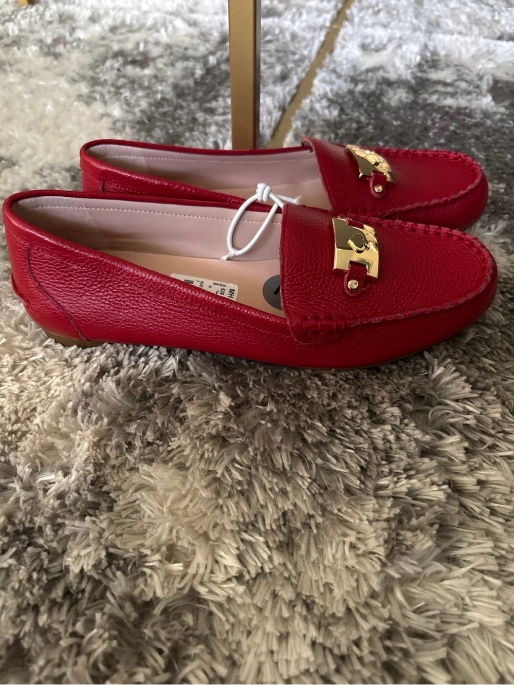 Kate Spade Red Leather Driving Loafers with Gold Hardware